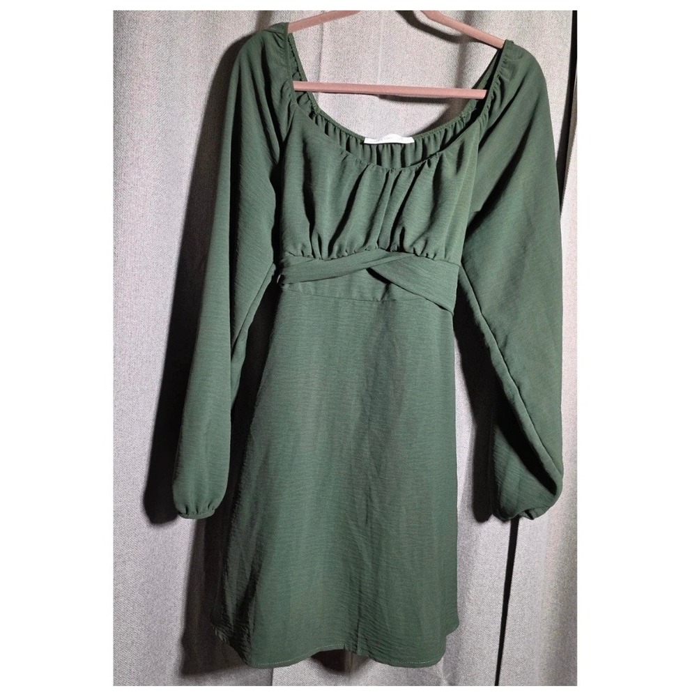Altar'd State Olive Green Long Sleeve Tie Back Mini Dress